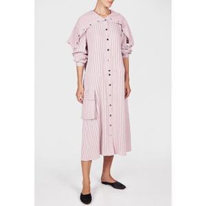 Tibi Dusty Pink Striped Viscose Twill Anorak Maxi Dress Size Small